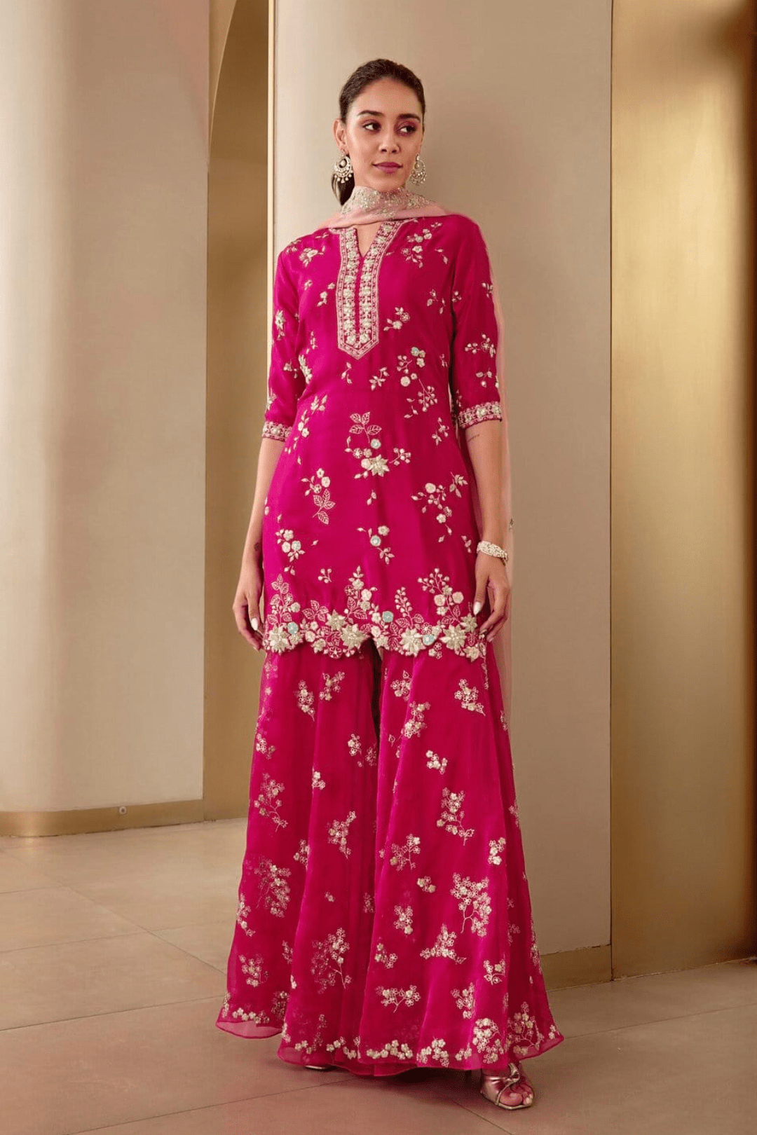Scarlet Embroidered Sharara Set