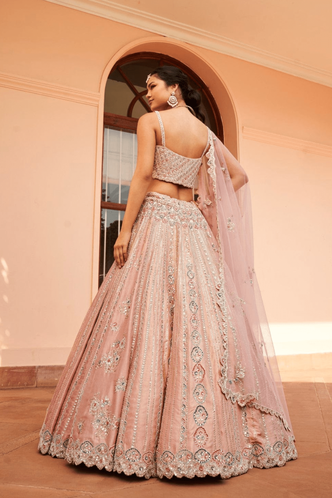 Coral Linear Embroidered Lehenga Set