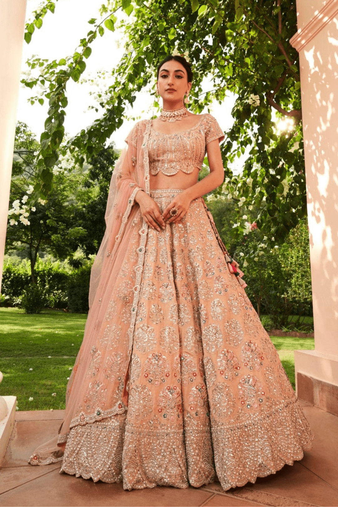 Coral Embroidered Lehenga Set