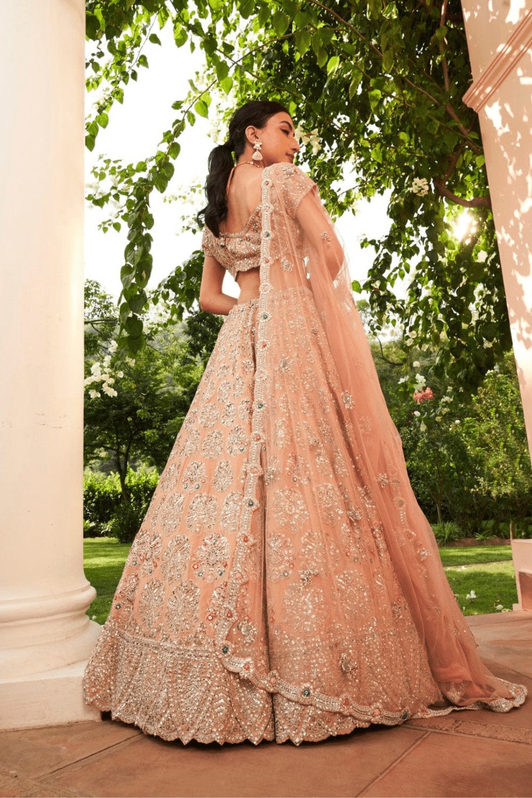 Coral Embroidered Lehenga Set