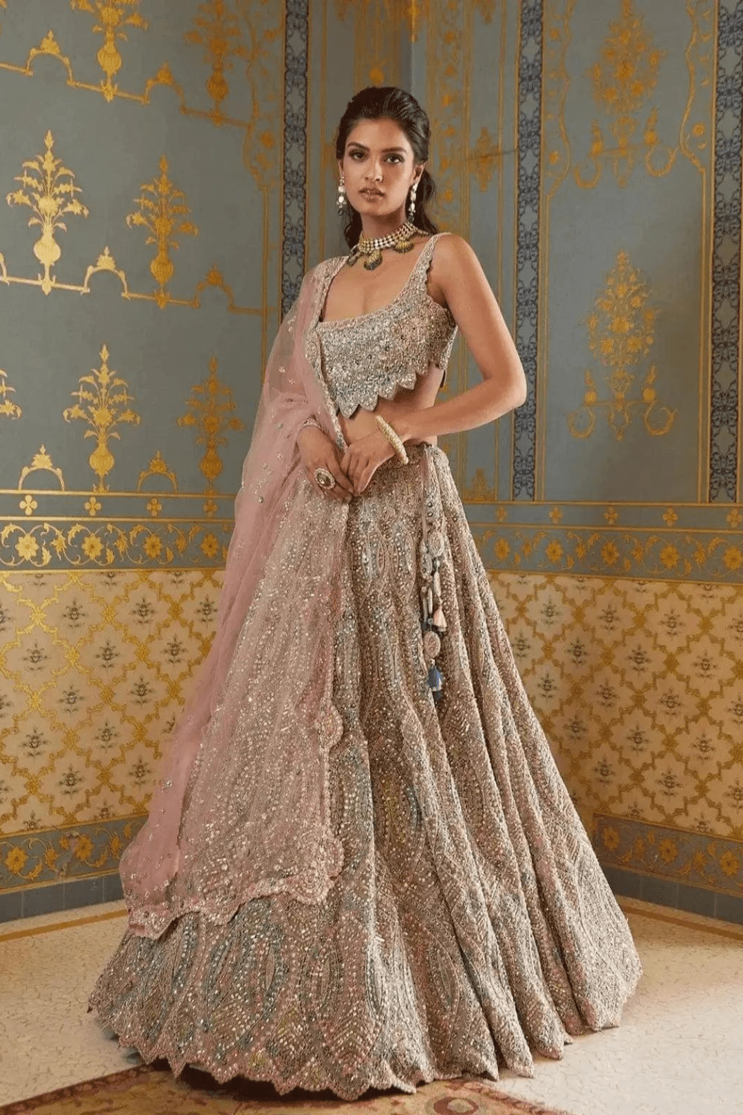 Grey Embroidered Lehenga