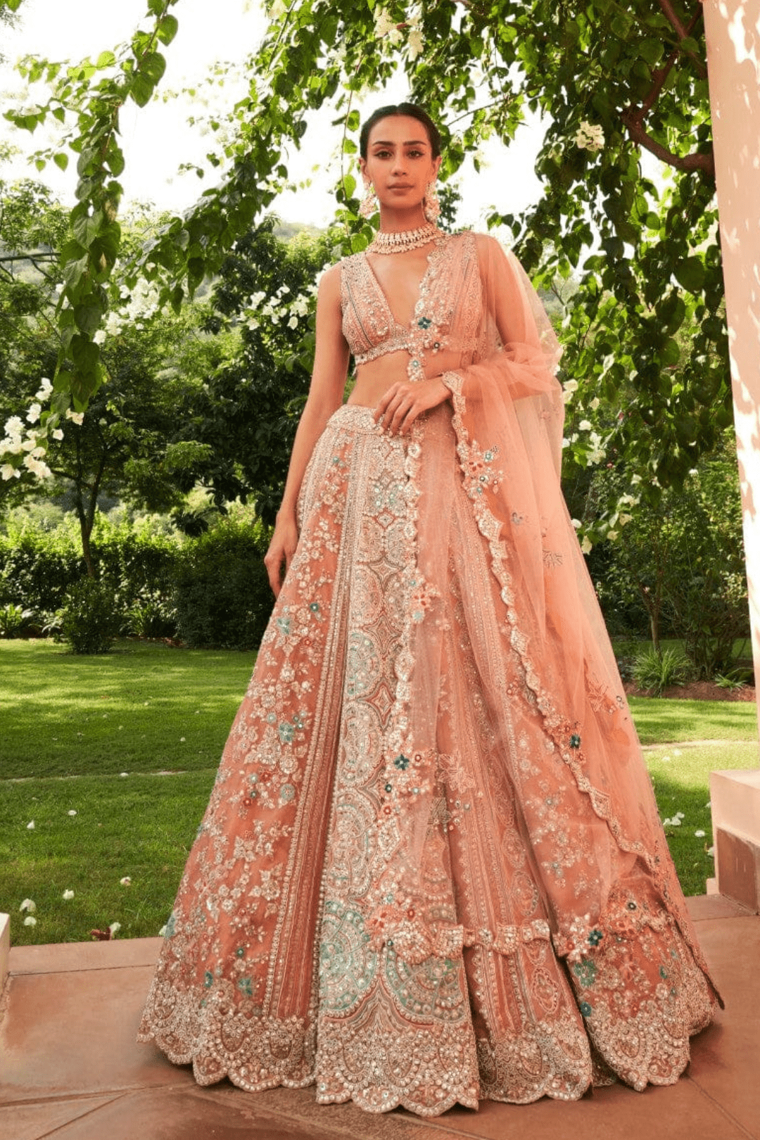 Coral Embroidered Lehenga Set