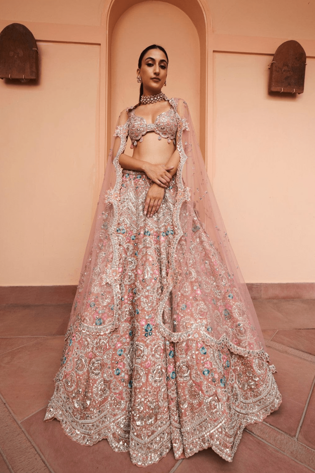 Coral Embroidered Lehenga Set
