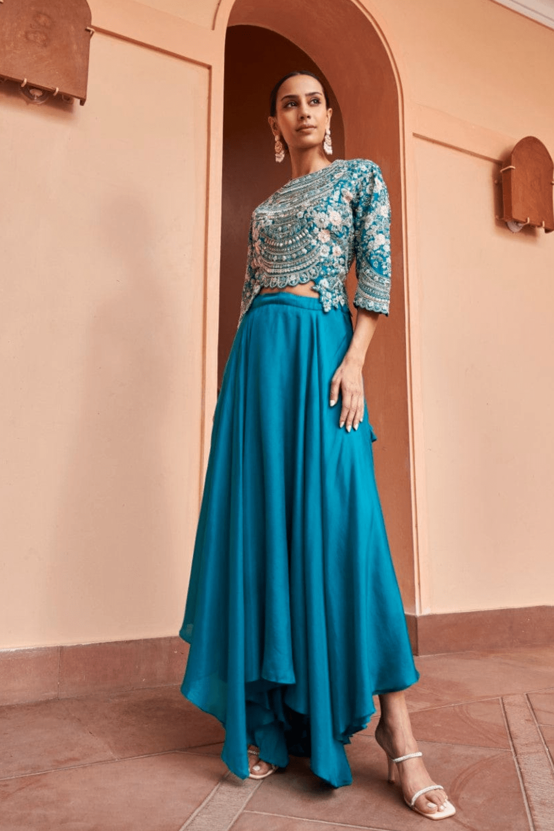 Pine Embroidered Top & Skirt