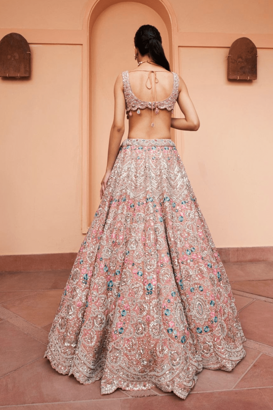 Coral Embroidered Lehenga Set