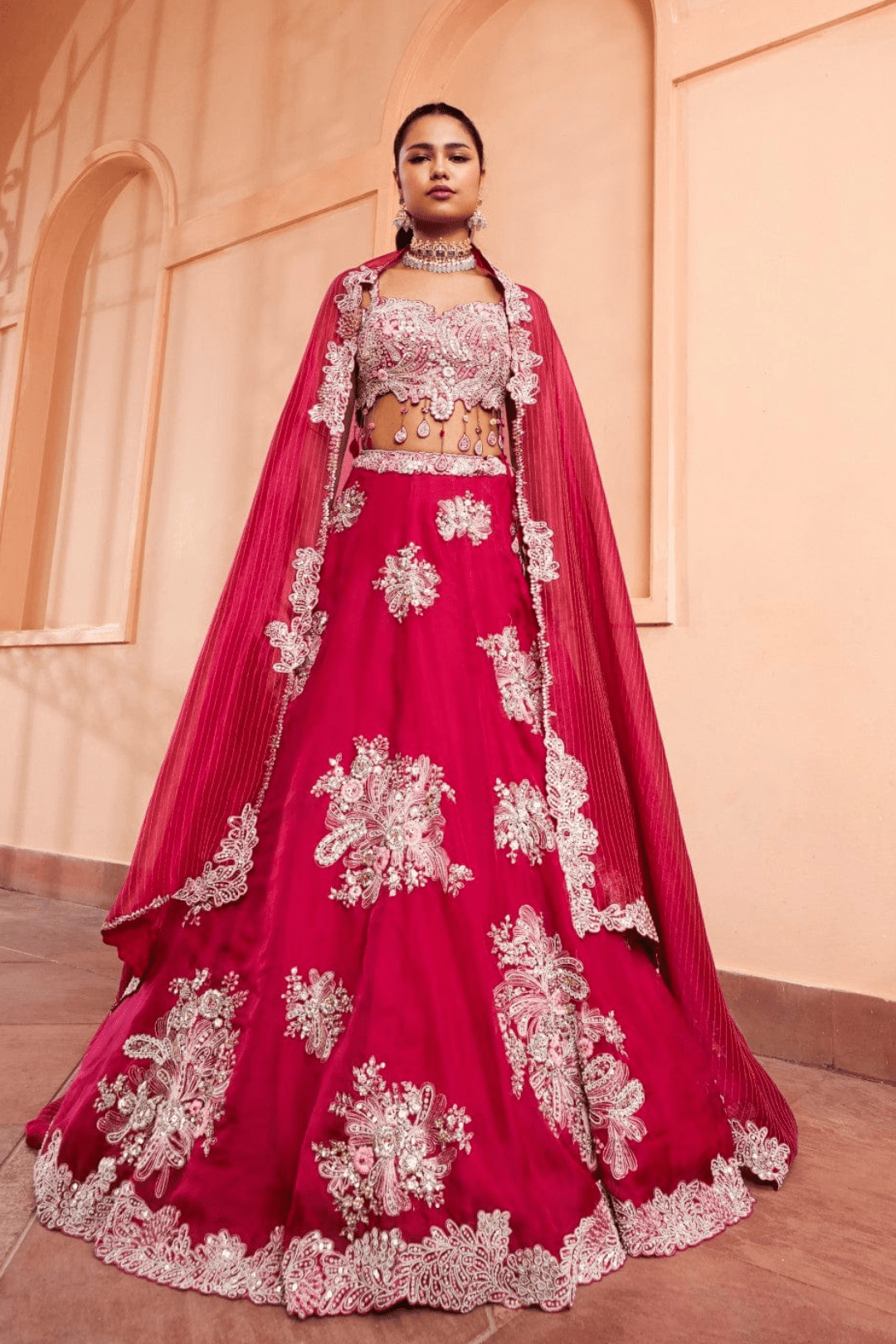 Cut Ruby Embroidered Lehenga Set