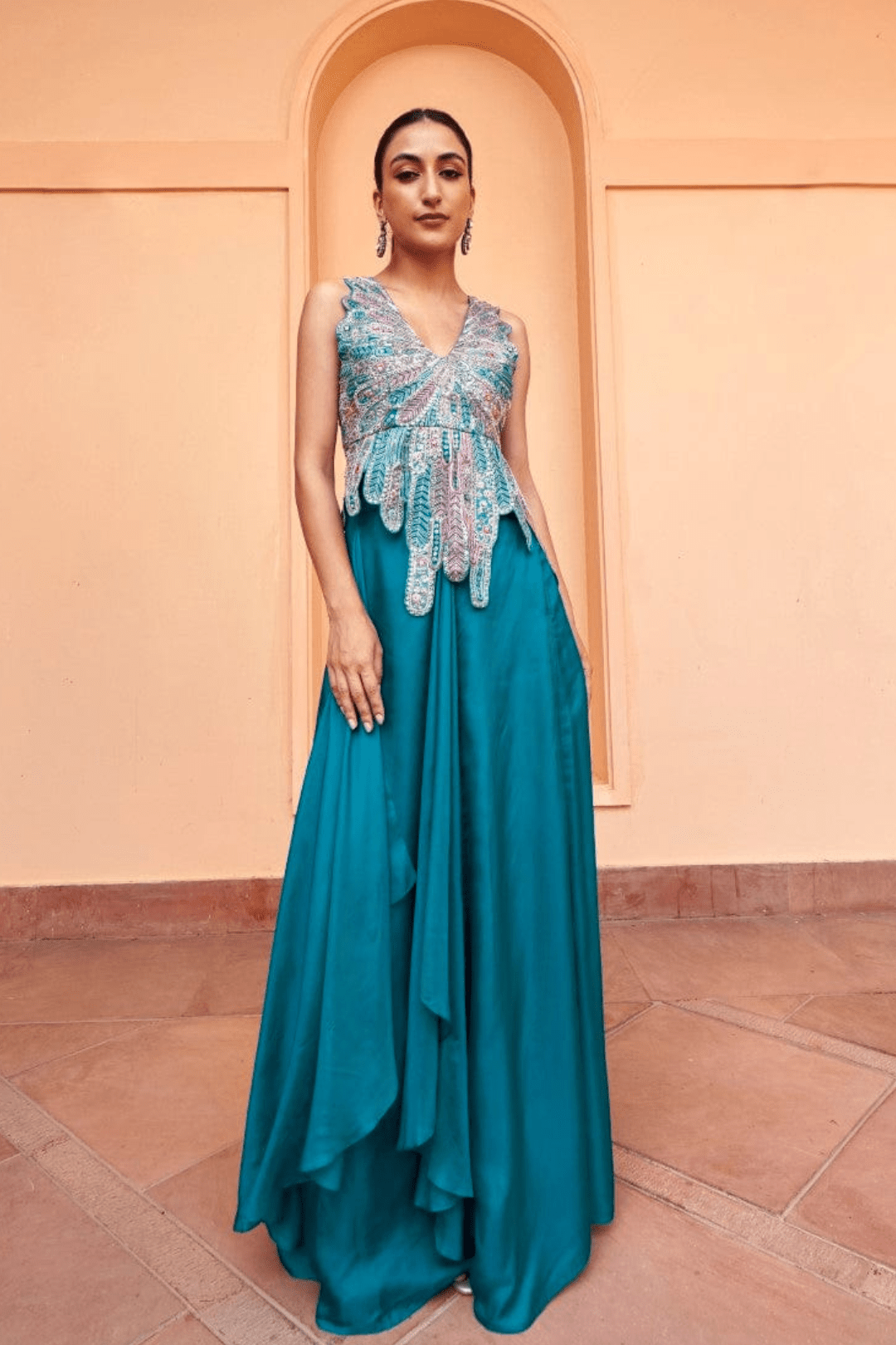 Pine Embroidered Top And Skirt