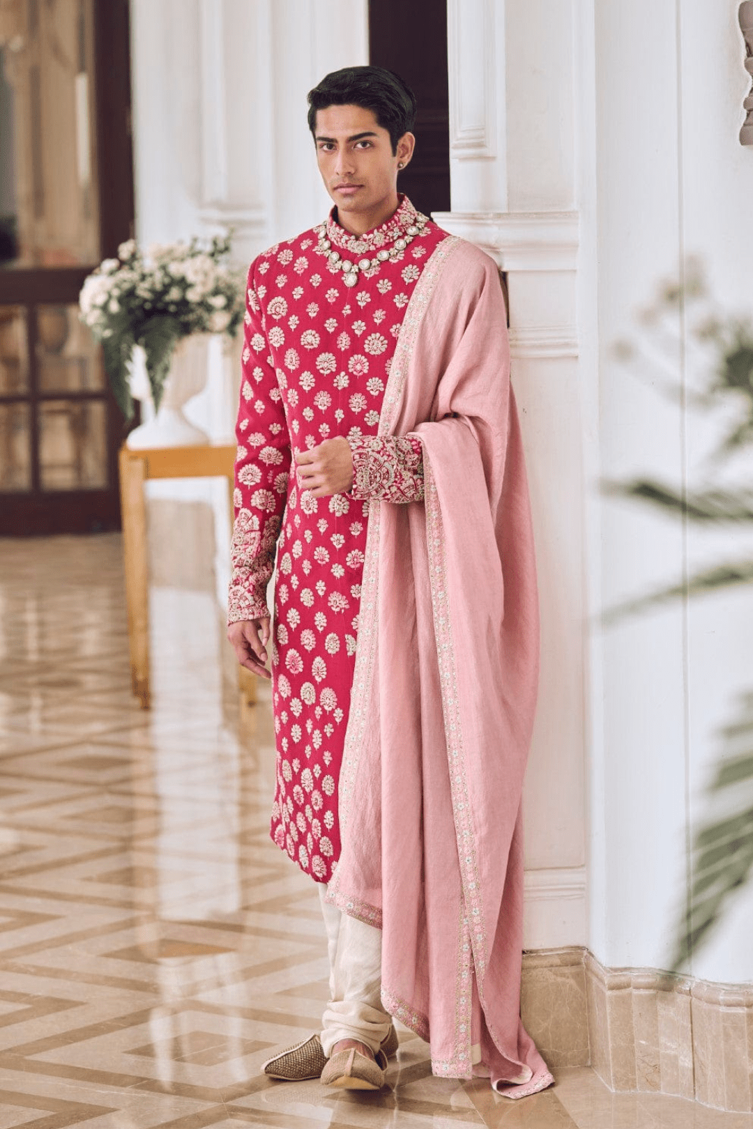 Cut Ruby Embroidered Sherwani
