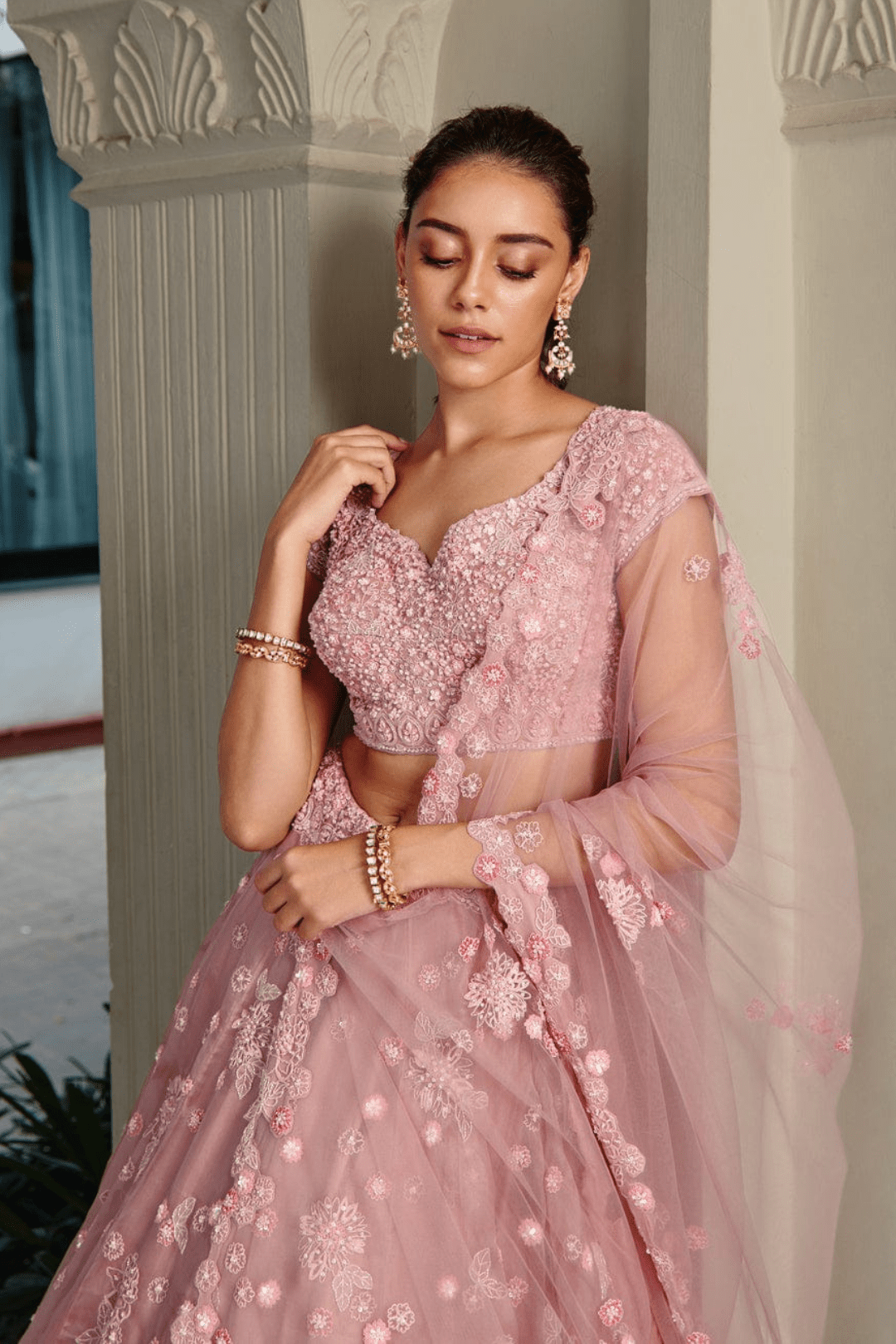 Lavender Embroidered Lehenga Set