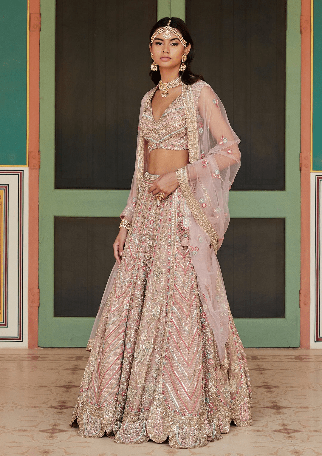 Sepia Rose Embroidered Lehenga with Dupatta