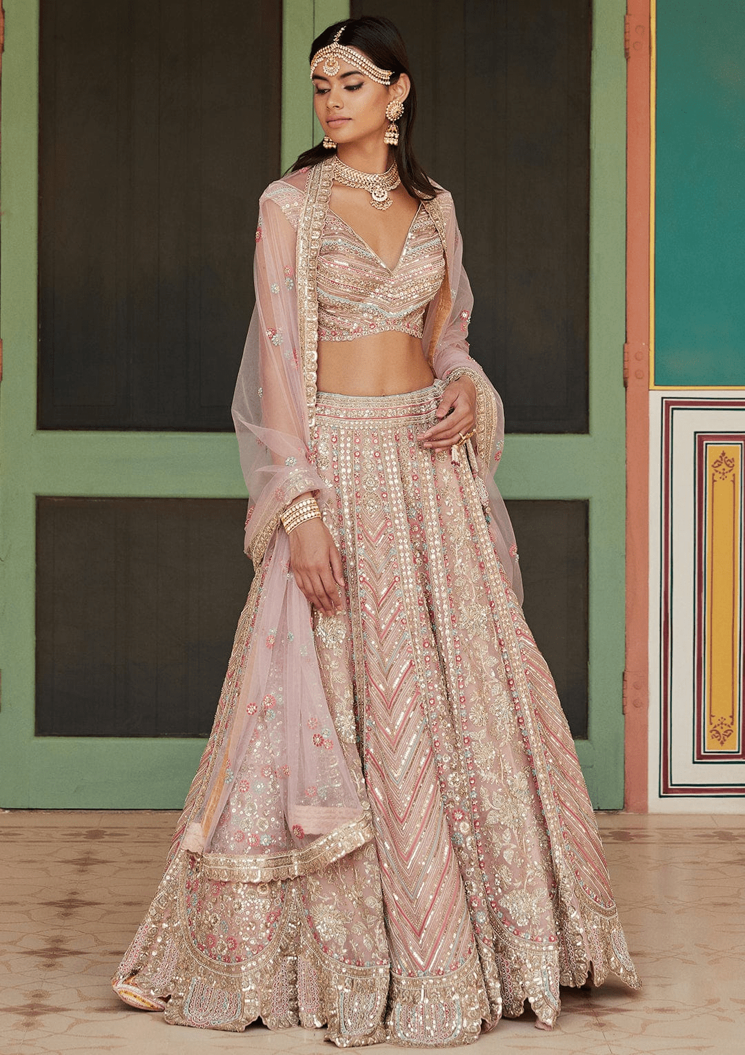 Sepia Rose Embroidered Lehenga with Dupatta