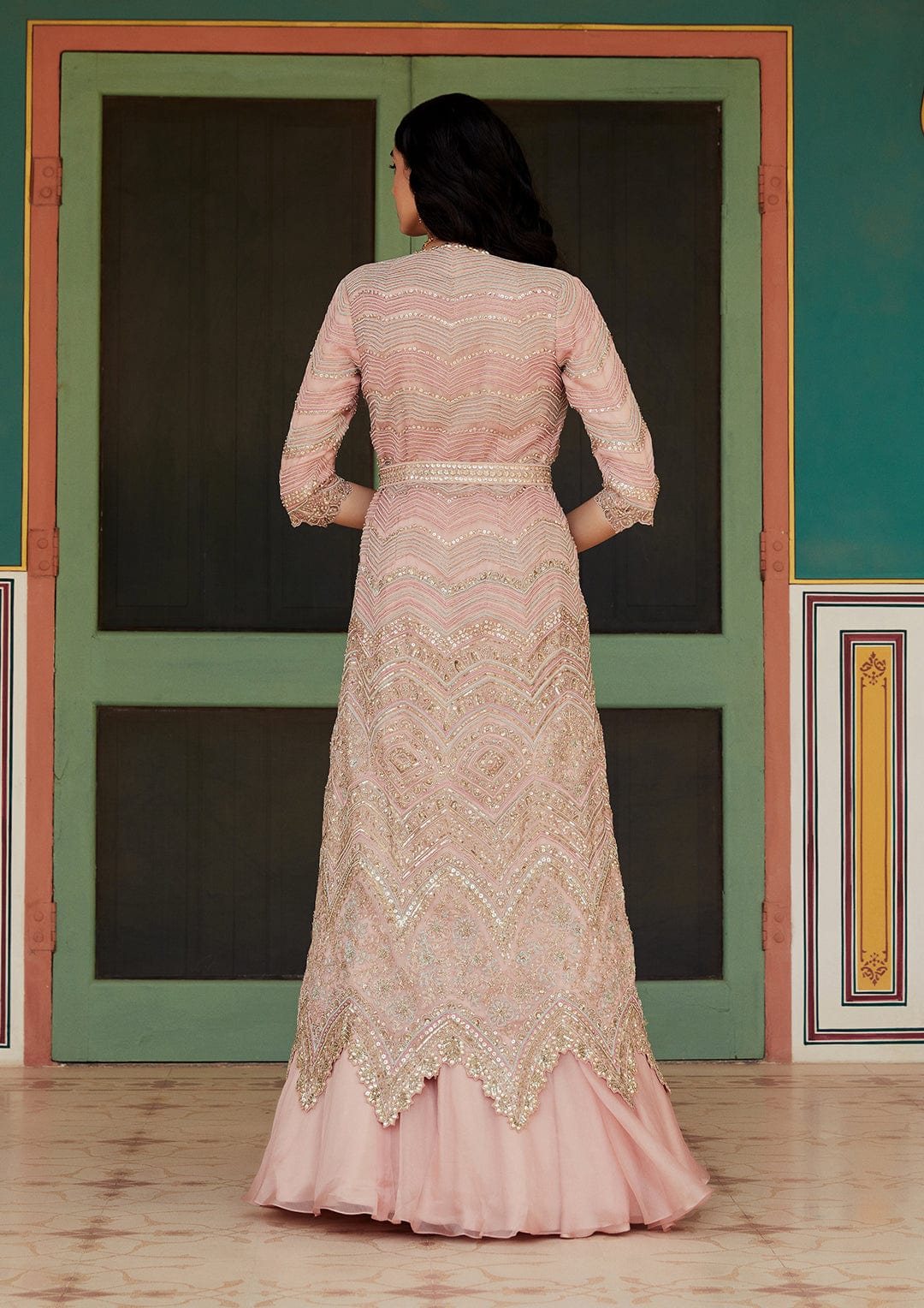 Rose Pink Embroidered Jacket Lehenga Set