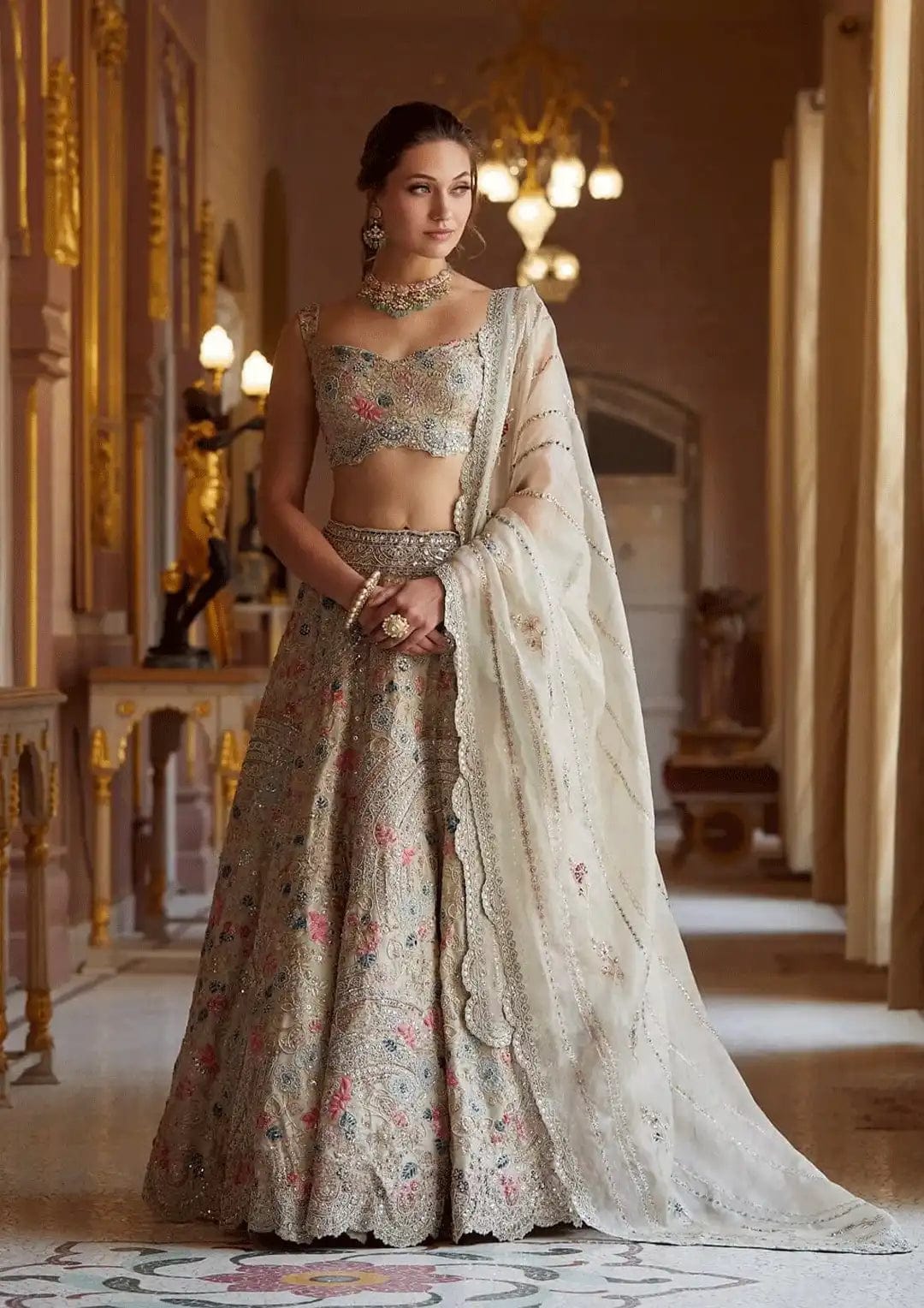 Pearl Embroidered Organza Lehenga