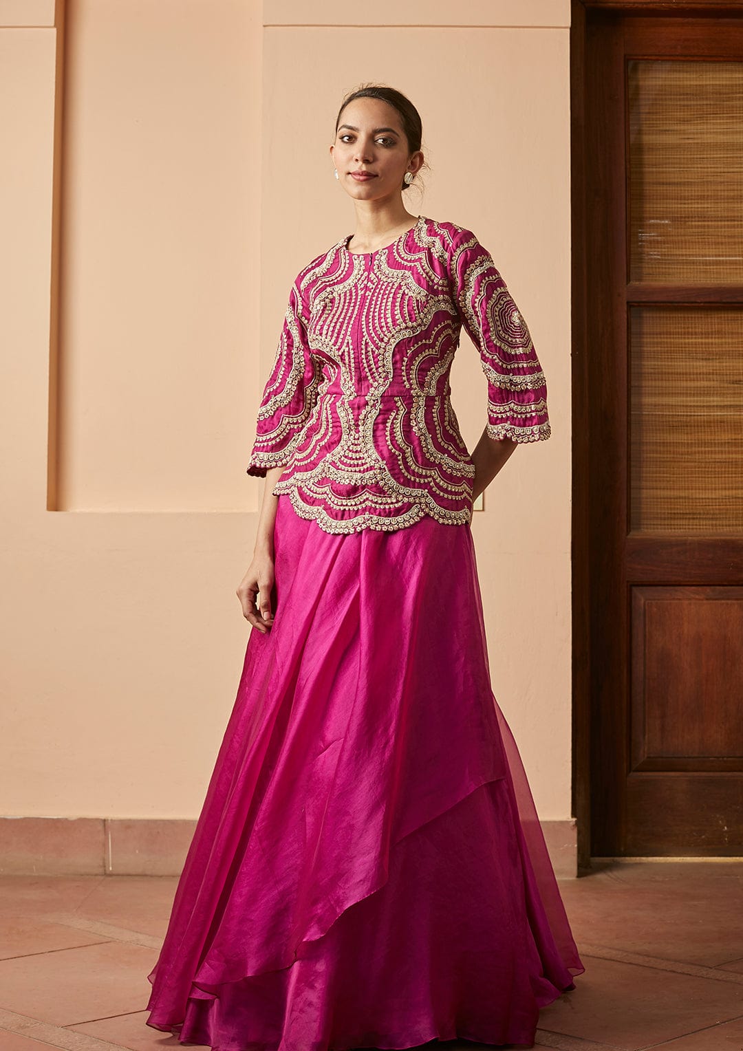 Niloufar Optical Embroidered Top and Skirt