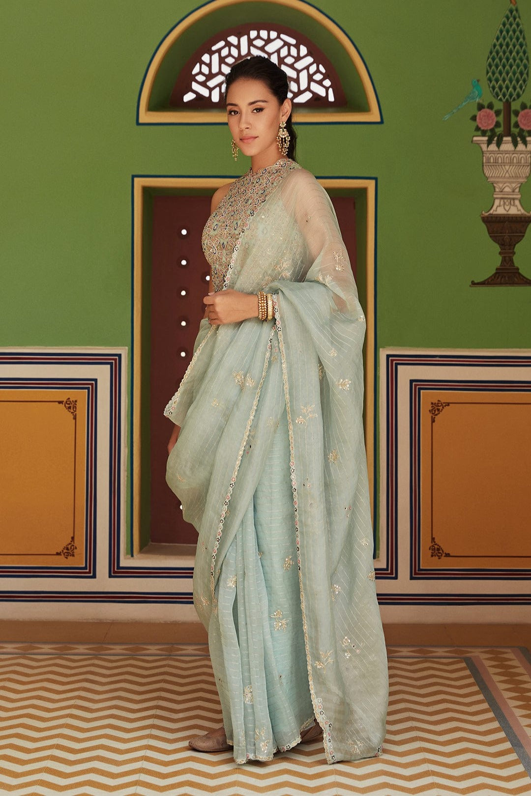 Teal Embroidered Saree