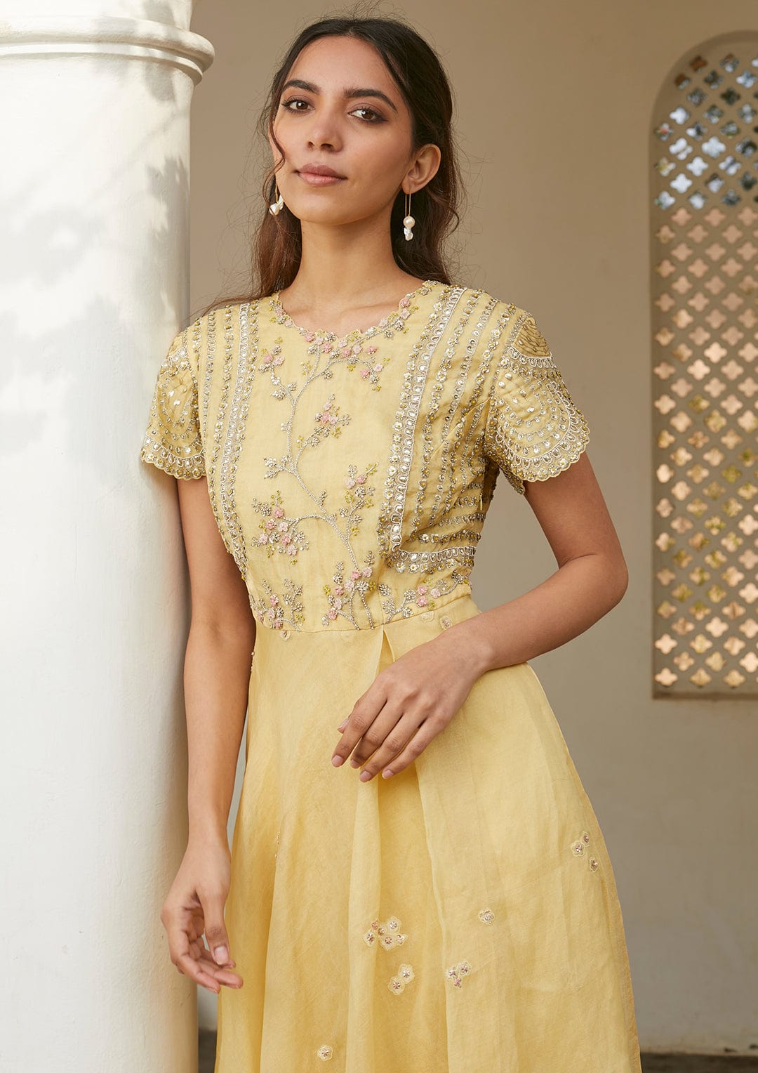 Taupe Lemon Embroidered Gown