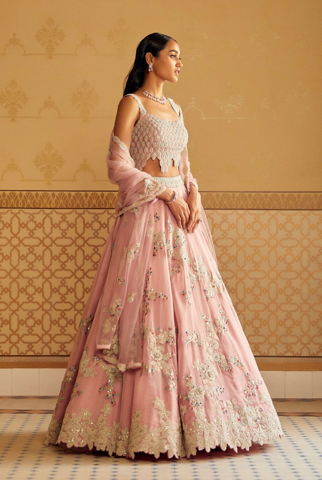 Soft Berry Embroidered Organza Lehenga