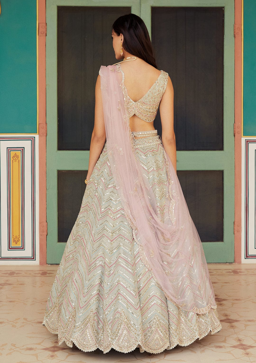 Dove Grey Embroidered Lehenga with Dupatta