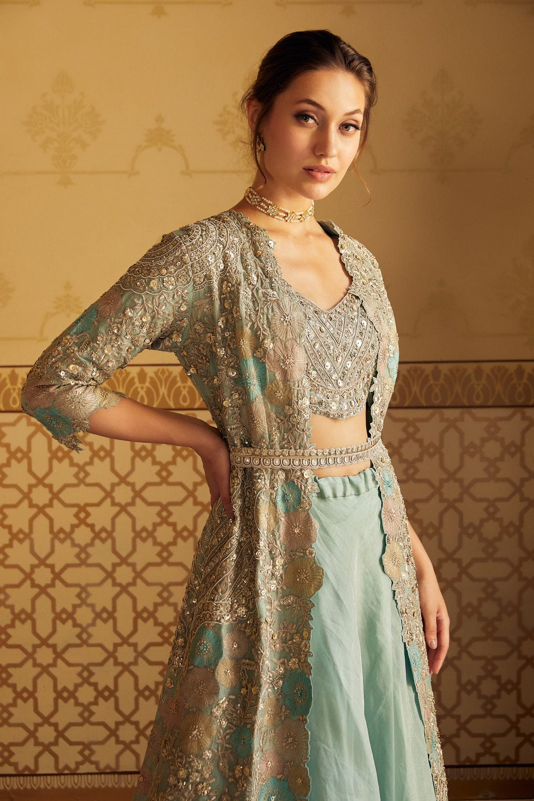 Teal Embroidered Jacket