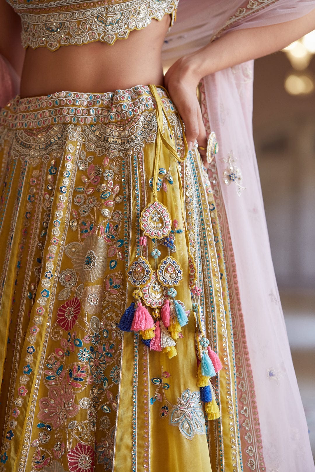 Honey Gold Embroidered Organza Lehenga