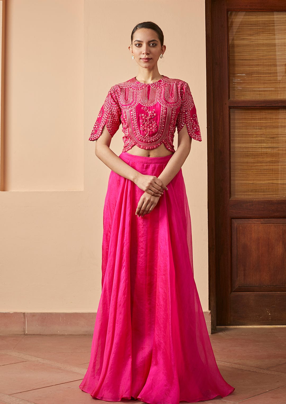 Gul Optical Embroidered Crop Top and Skirt
