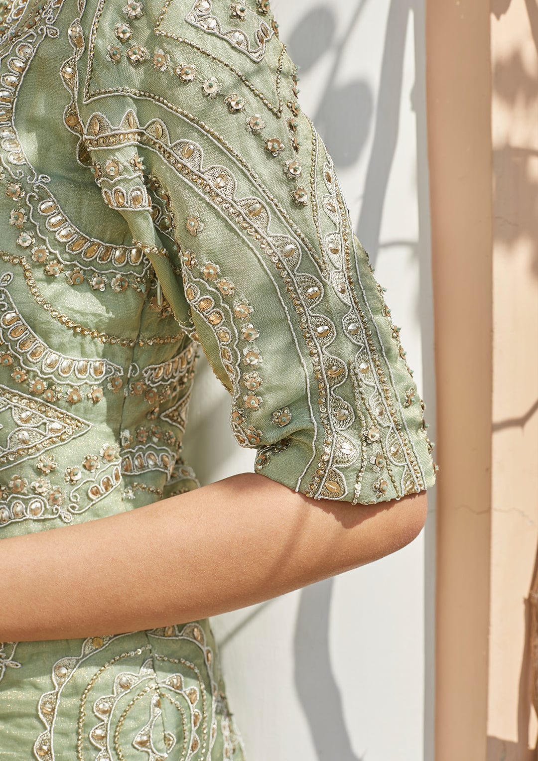 Frost Blue Optical Embroidered Sharara Set