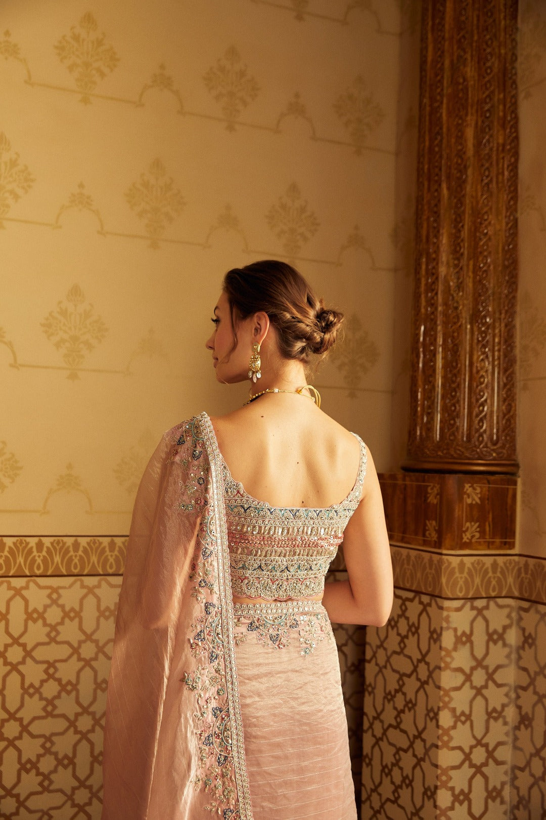 Soft Berry Embroidered Tissue Saree