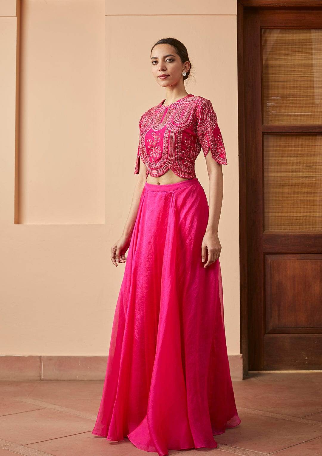 Gul Optical Embroidered Crop Top and Skirt