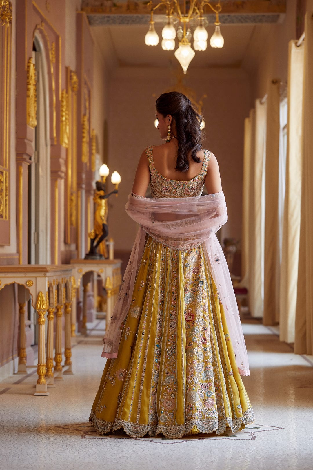 Honey Gold Embroidered Organza Lehenga