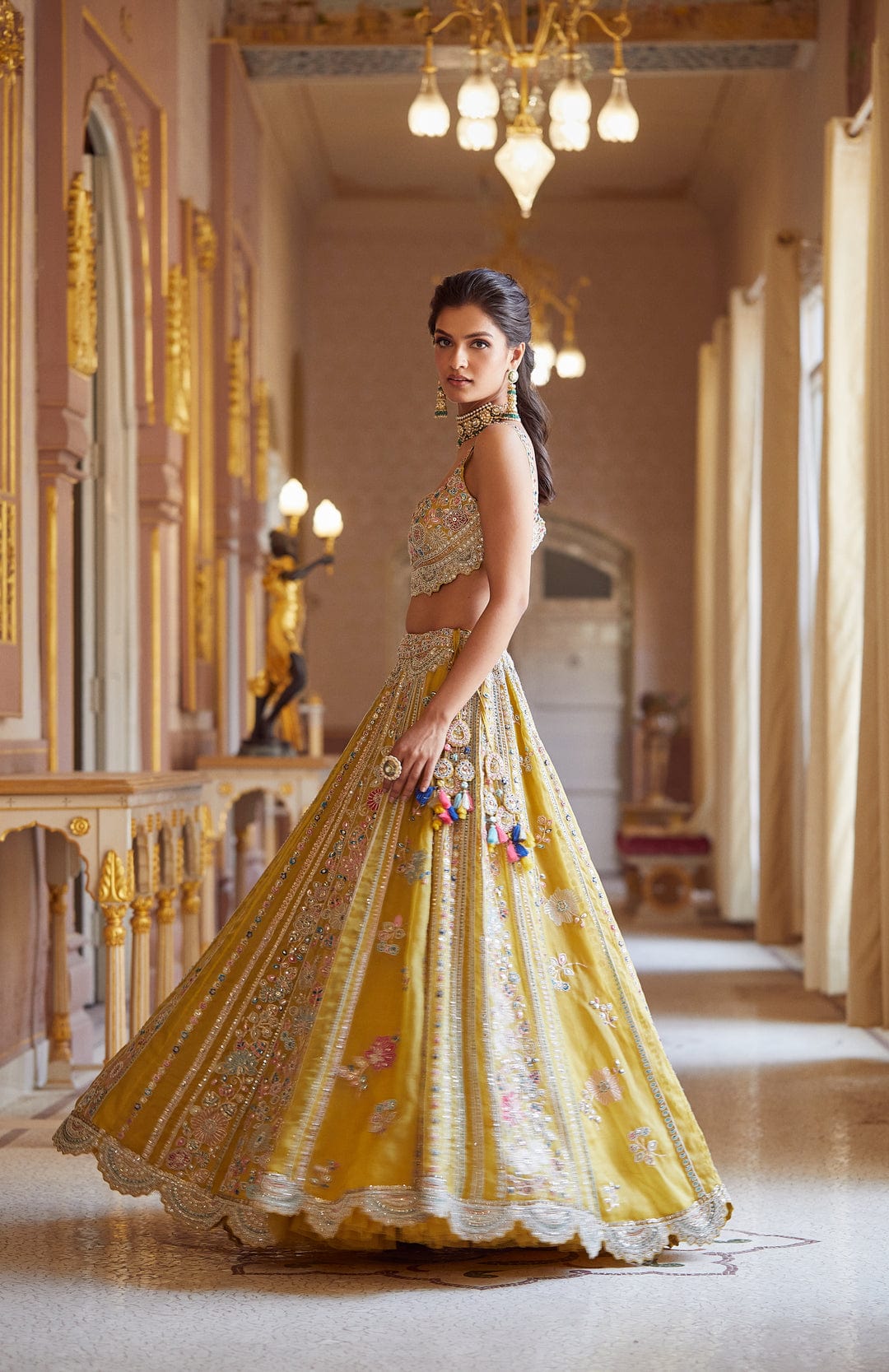 Honey Gold Embroidered Organza Lehenga