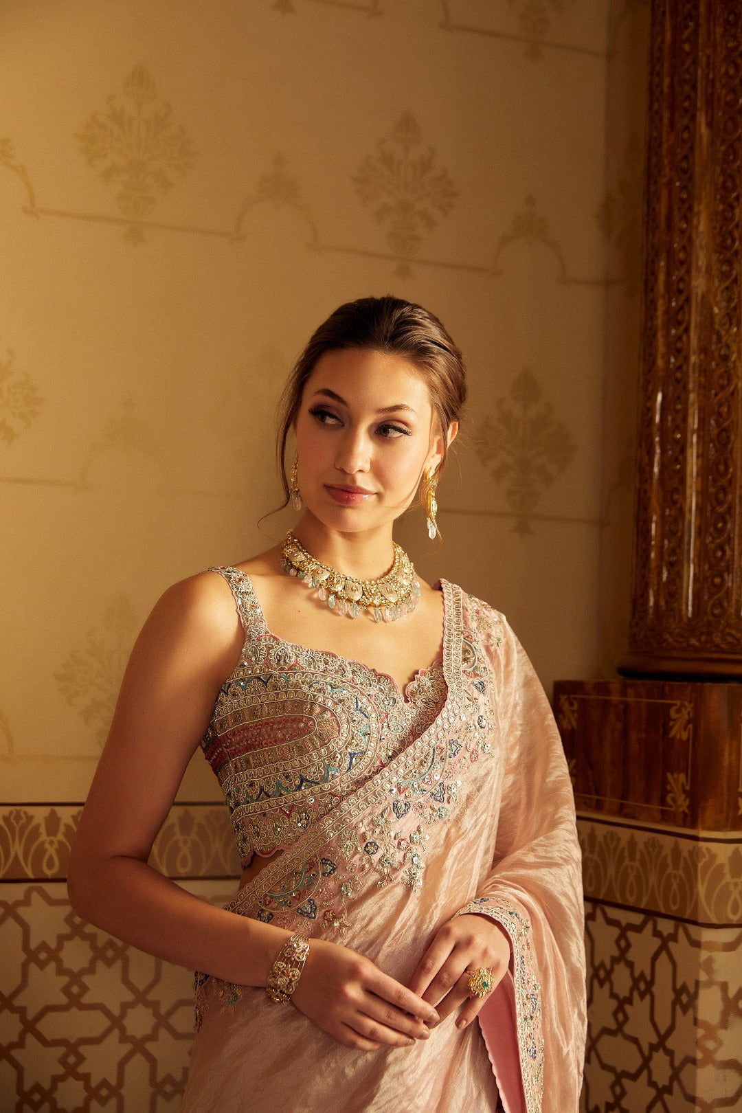 Soft Berry Embroidered Tissue Saree