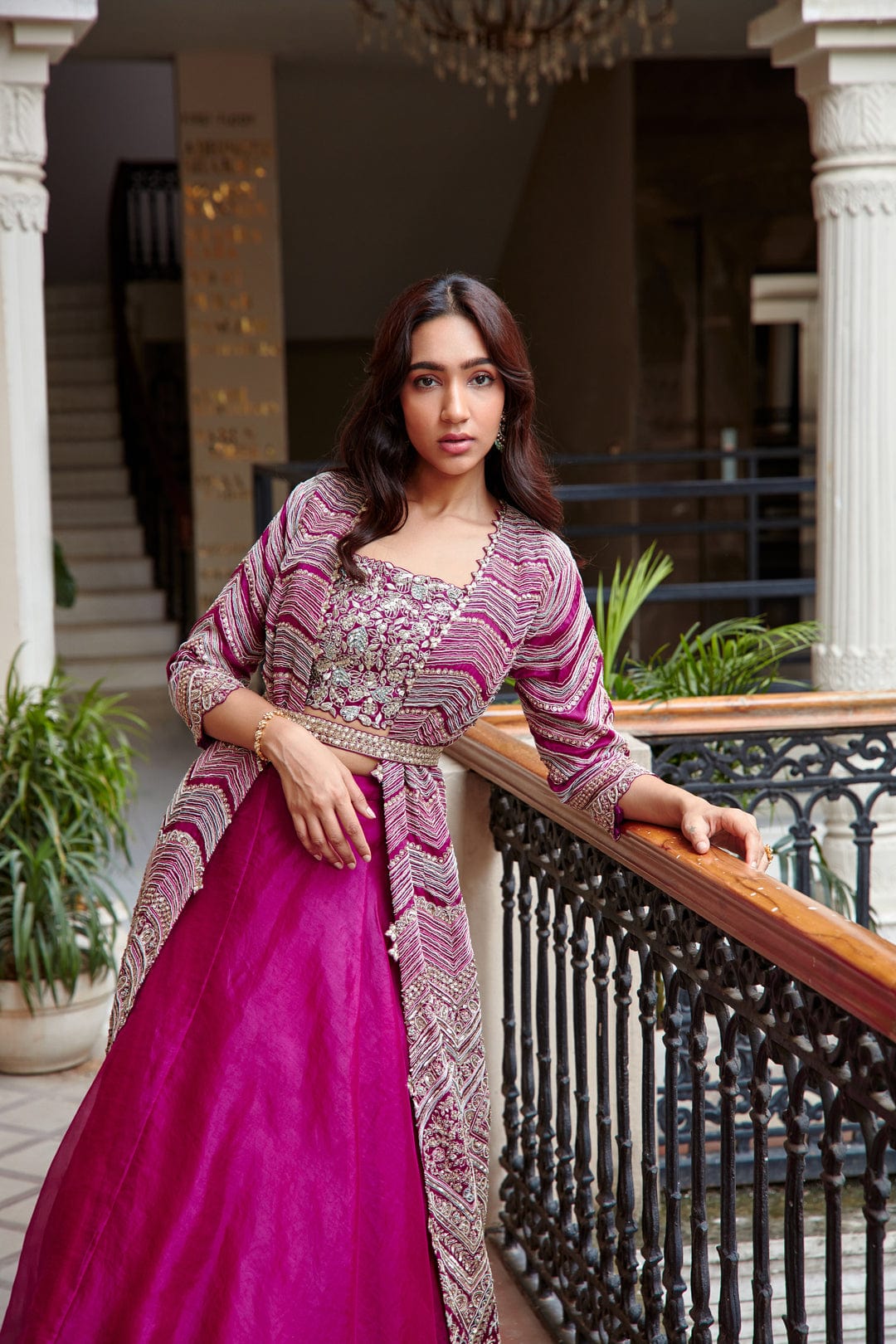 Plum Embroidered Jacket Set