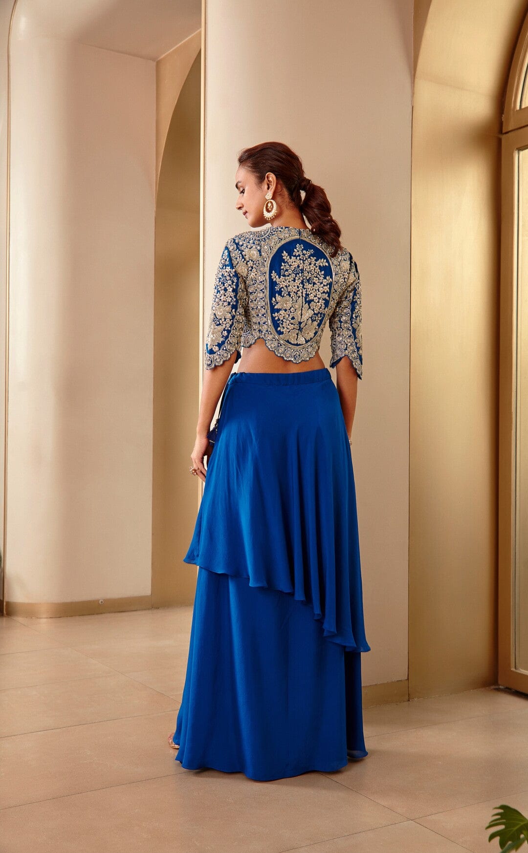 Jade Blue Embroidered Top and Assymetrical Skirt