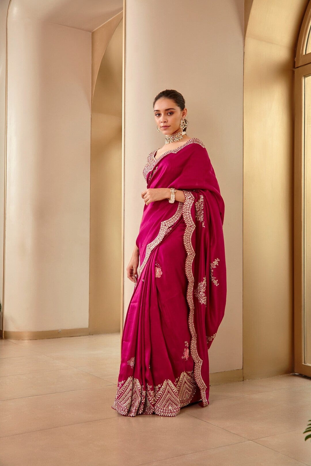 Hand-Embroidered Plum Saree