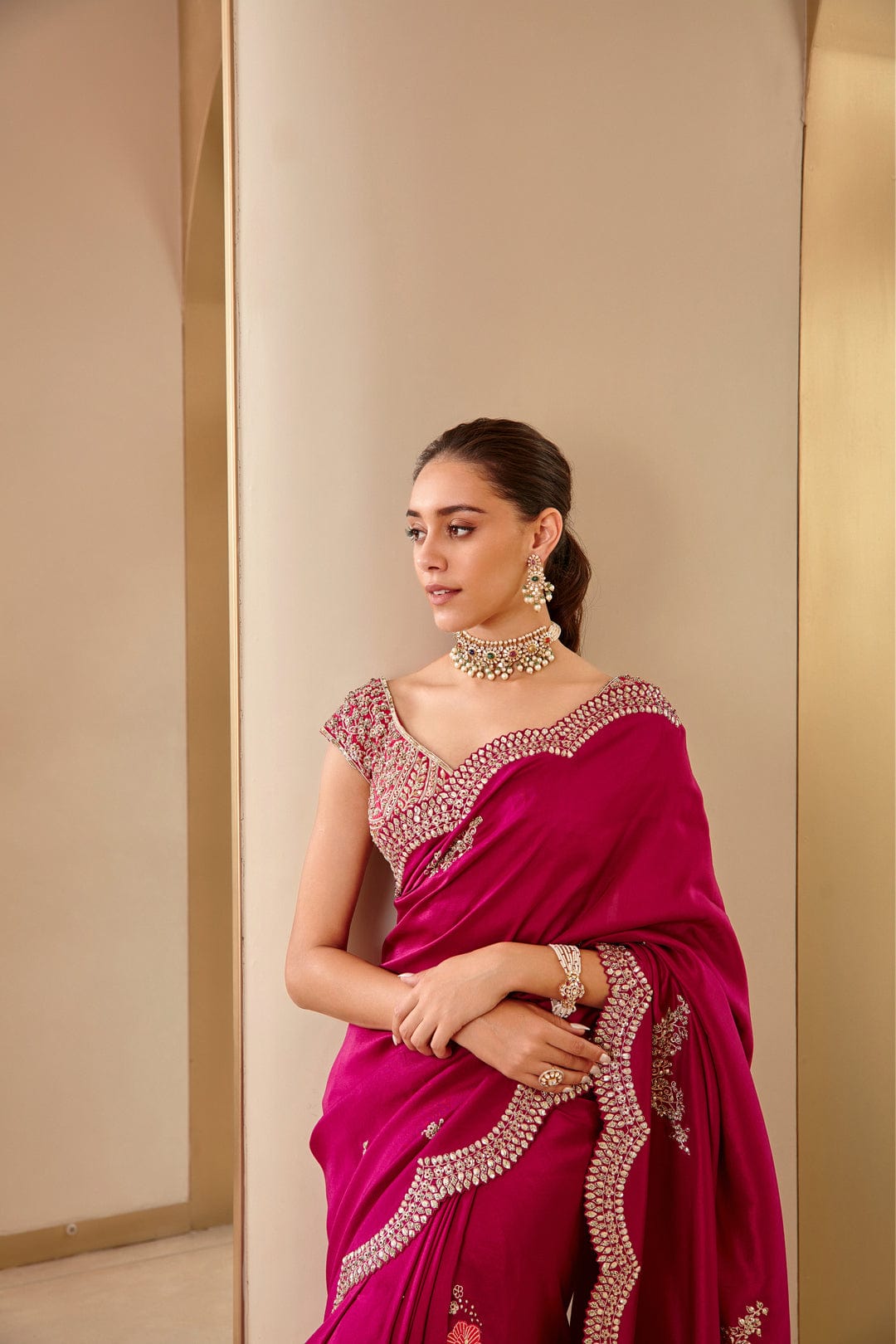 Hand-Embroidered Plum Saree
