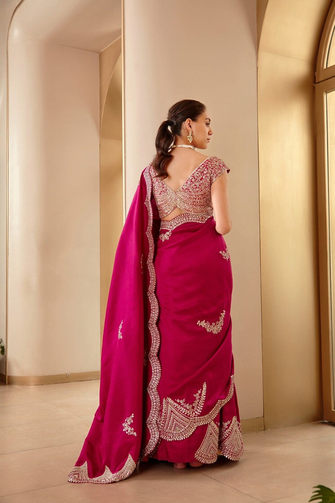 Hand-Embroidered Plum Saree
