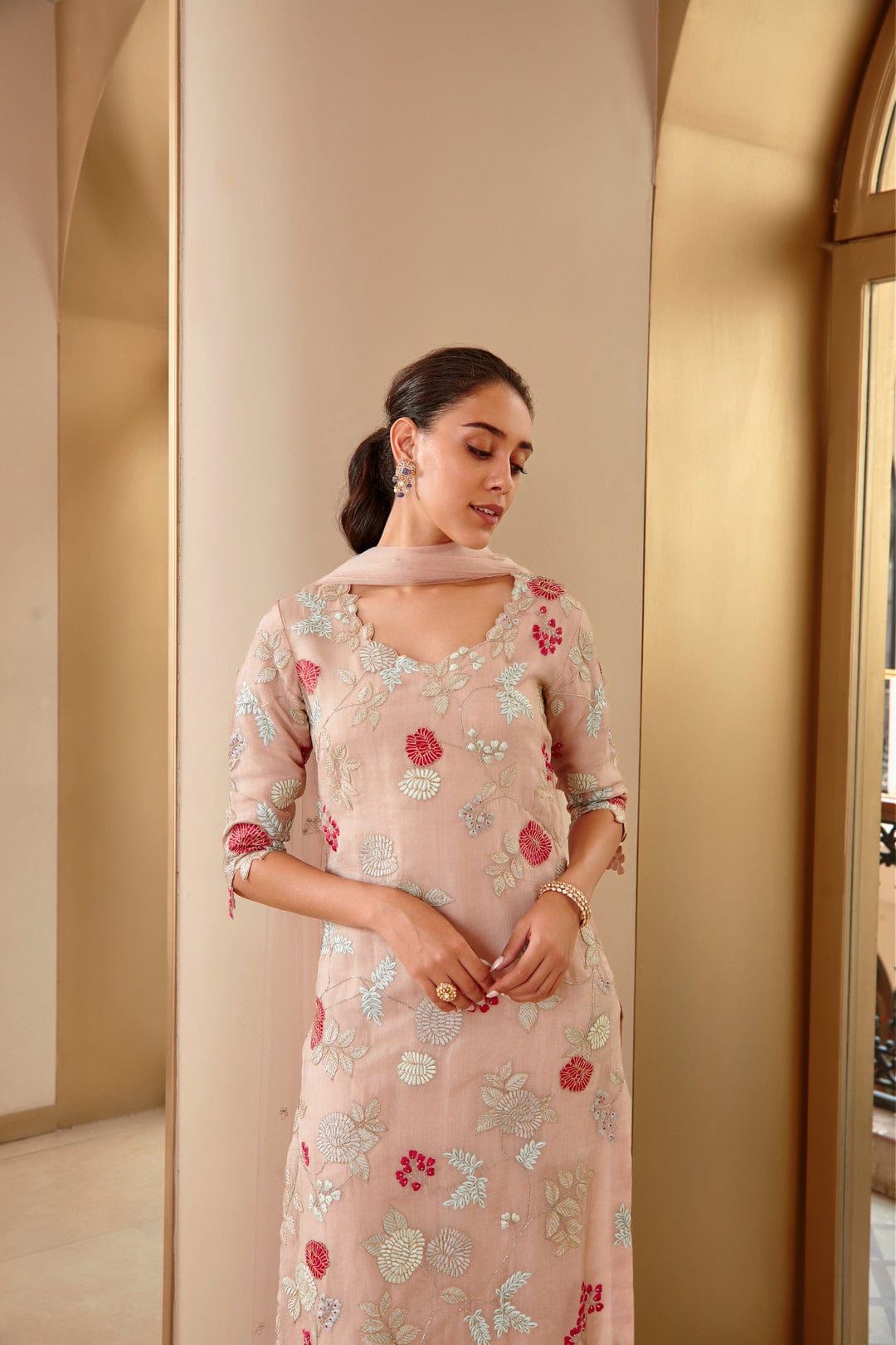 Hand-Embroidered Rose Pink Suit