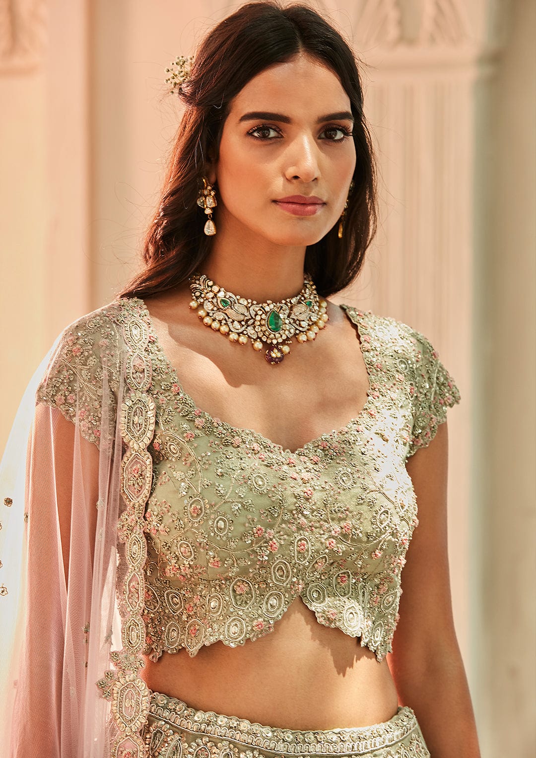 Frost Blue Embroidered Lehenga Set
