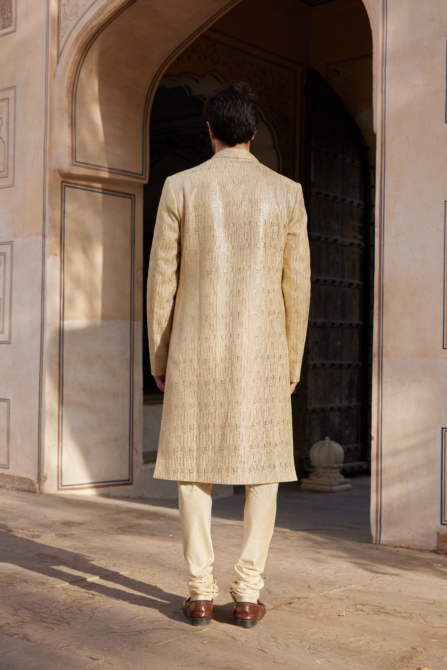 Beige Champagne Sherwani Set