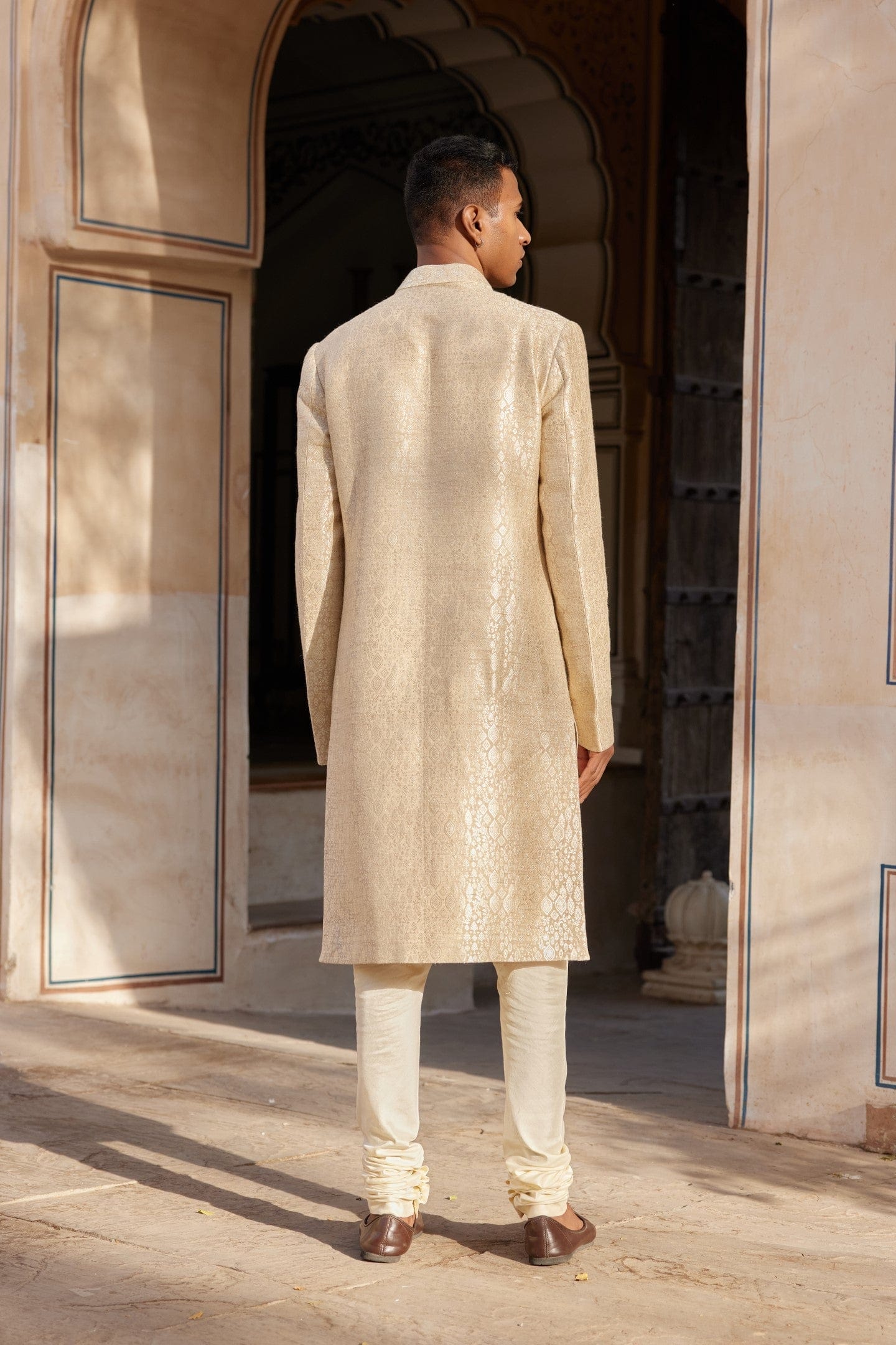 Beige Champagne Sherwani Set