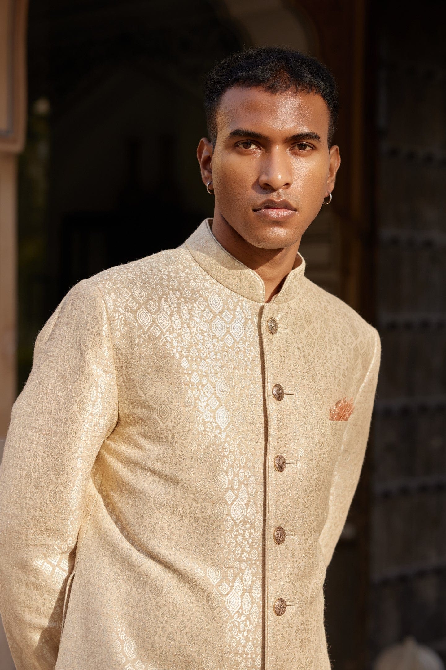 Beige Champagne Sherwani Set