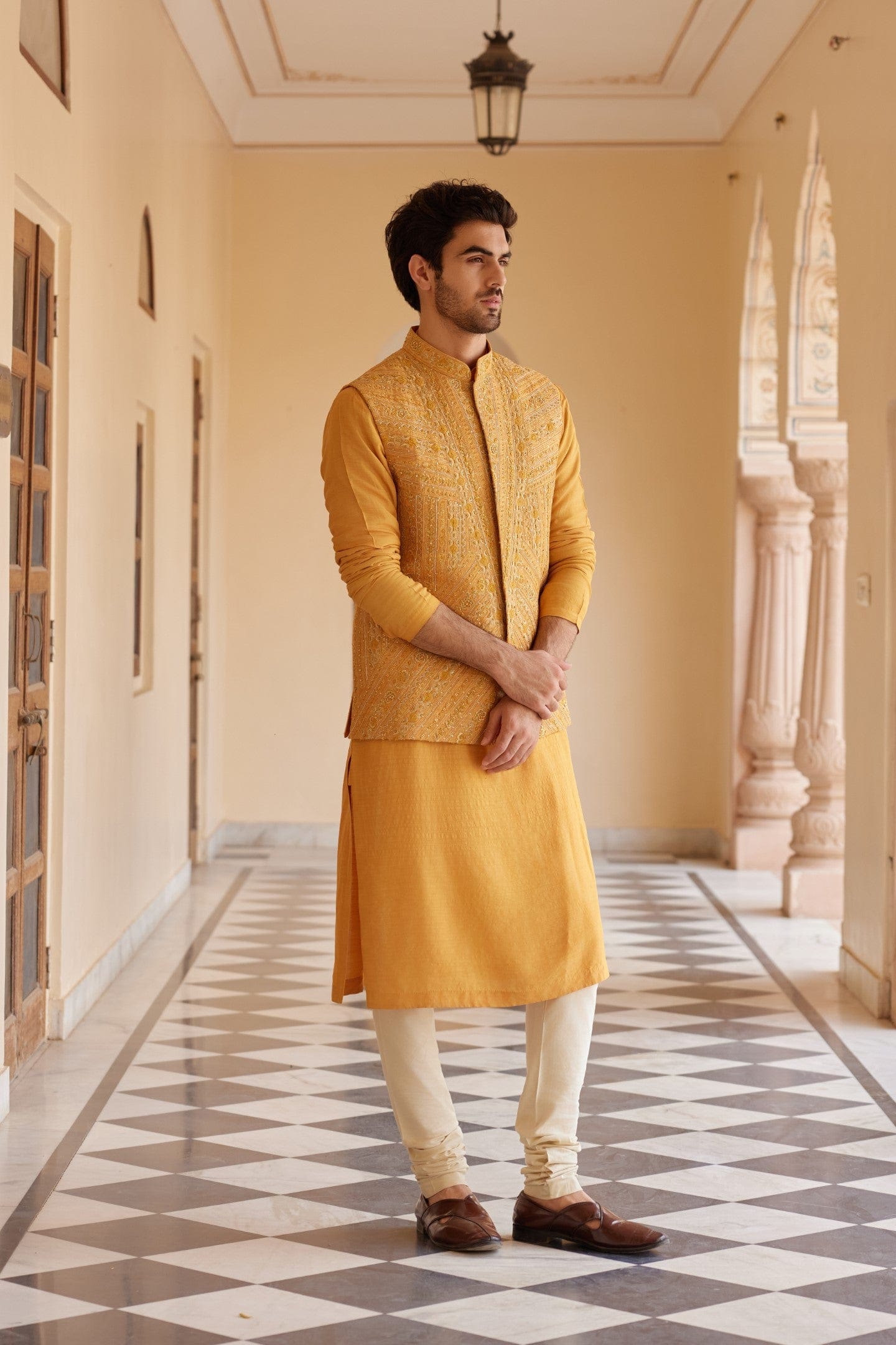Orange Peel Nehru Jacket Set
