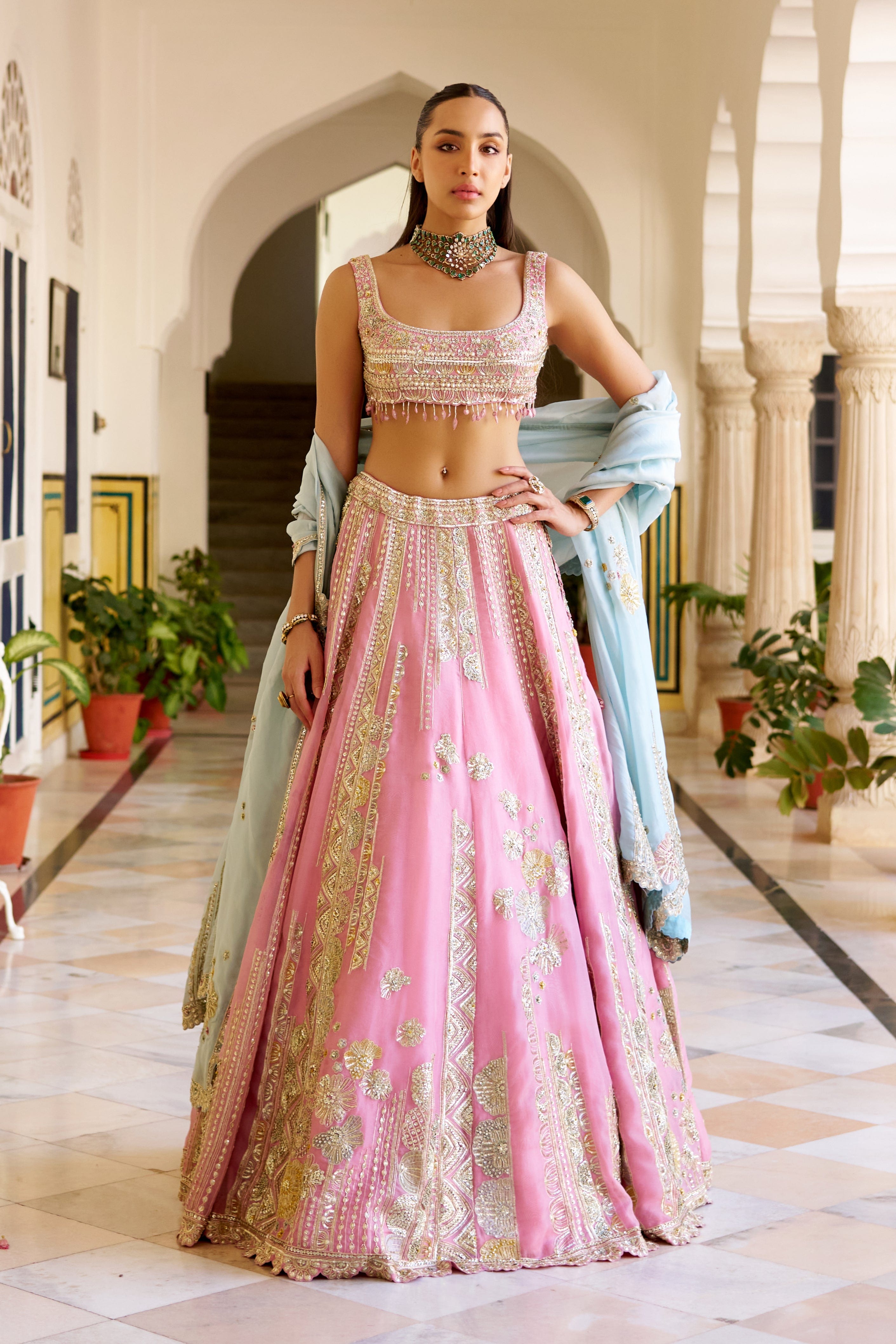 Rosaline Pink Organza Lehenga Set