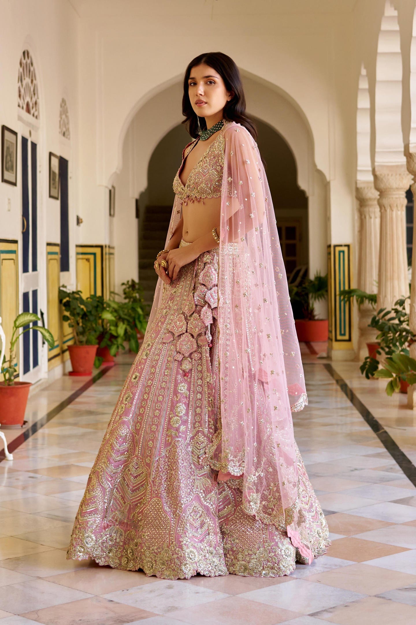 Rosaline Pink Organza Lehenga Set