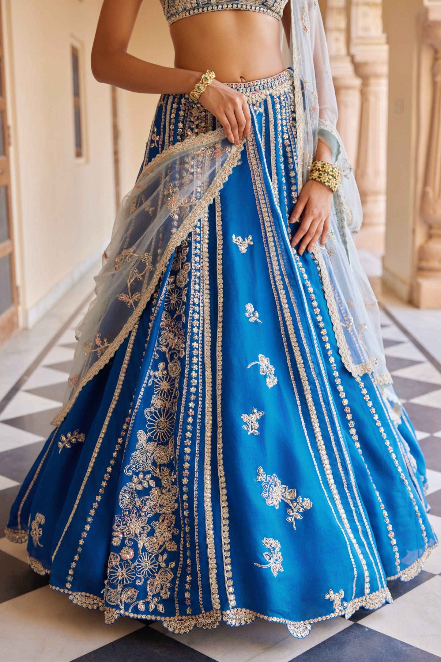 Jade Blue Embroidered Lehenga