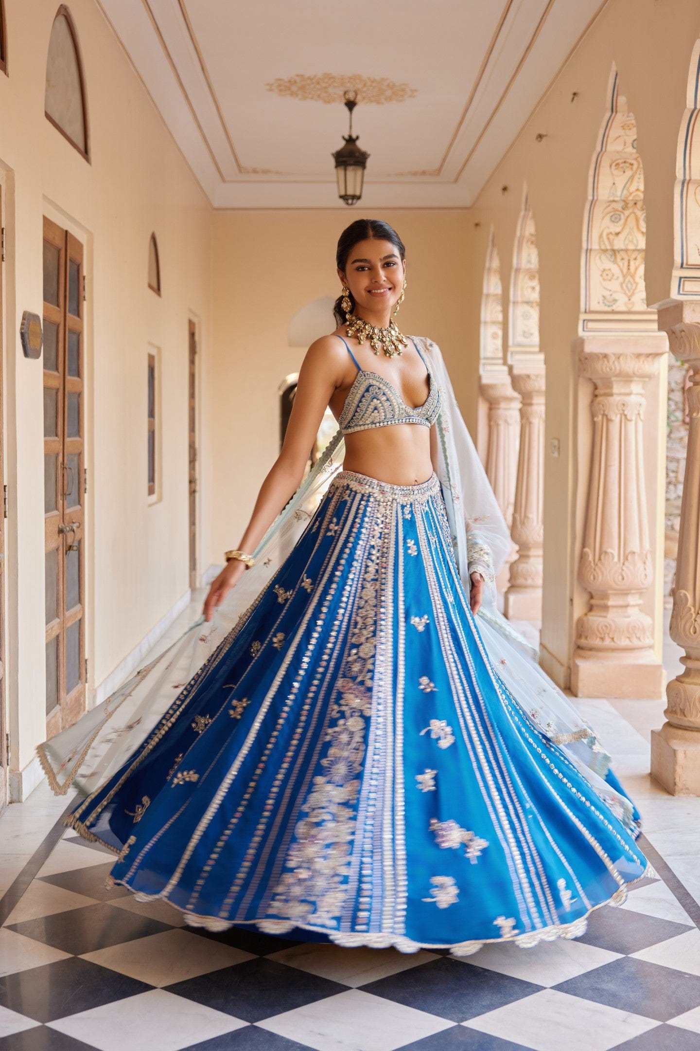 Jade Blue Embroidered Lehenga