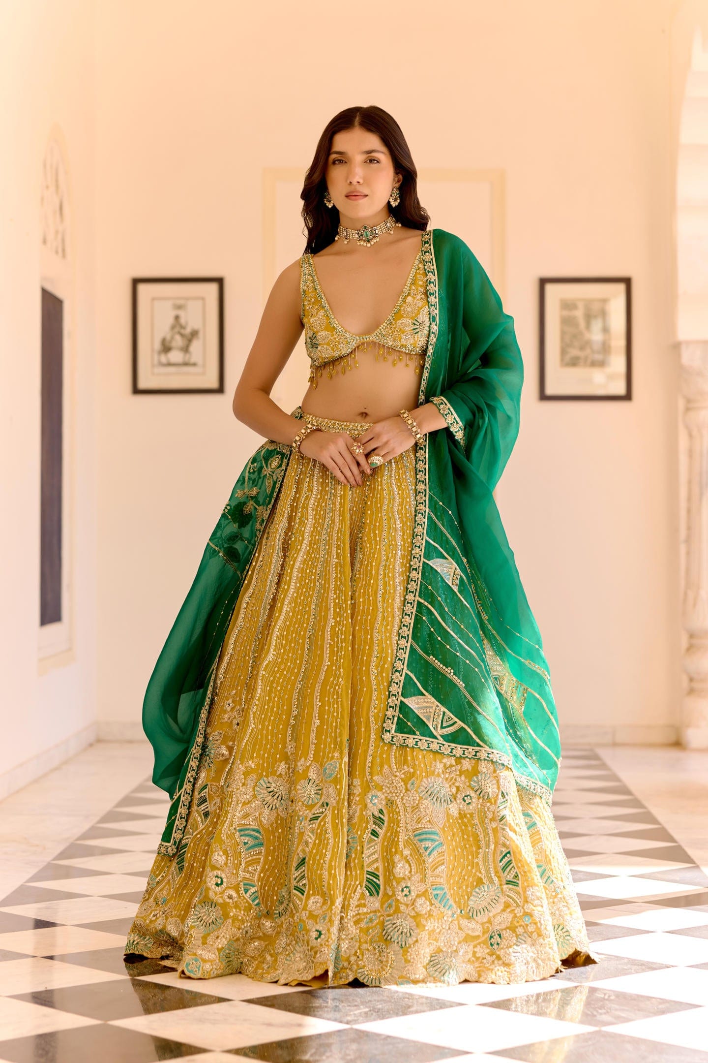 Canary Yellow Organza Lehenga Set