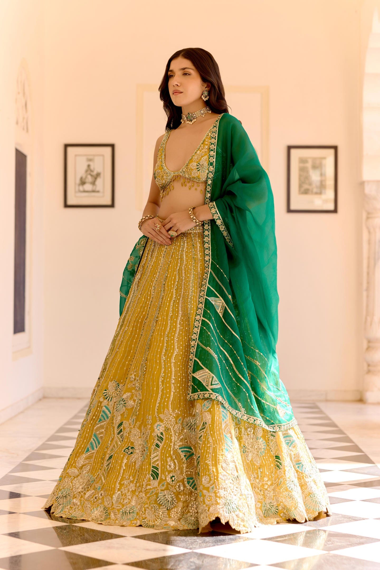 Canary Yellow Organza Lehenga Set