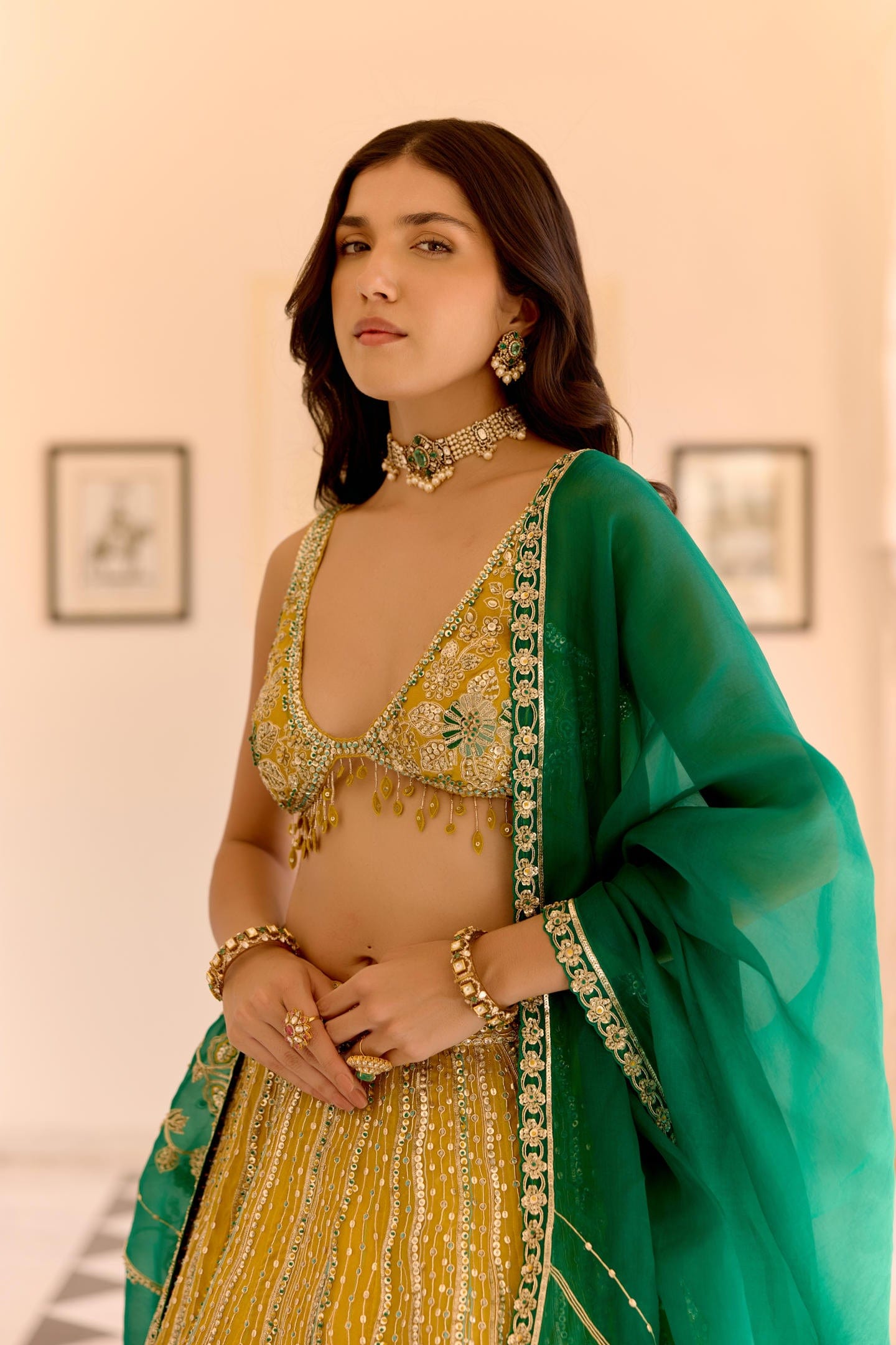 Canary Yellow Organza Lehenga Set