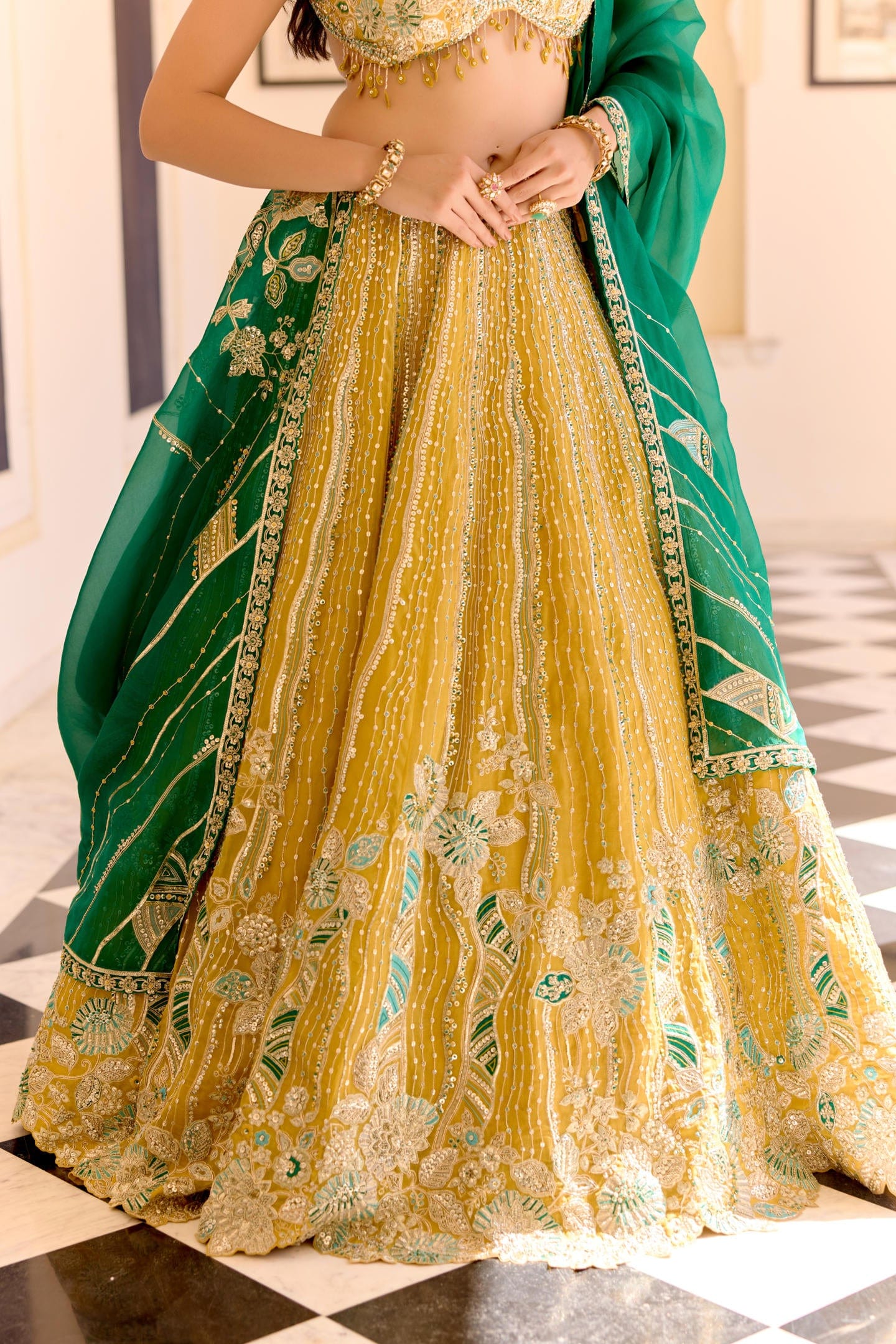 Canary Yellow Organza Lehenga Set